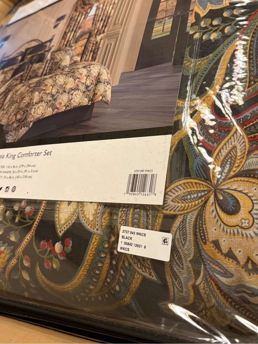 Five Queens Court Stefania Comforter Set with Shams, Black Sz CAL-KING NEW